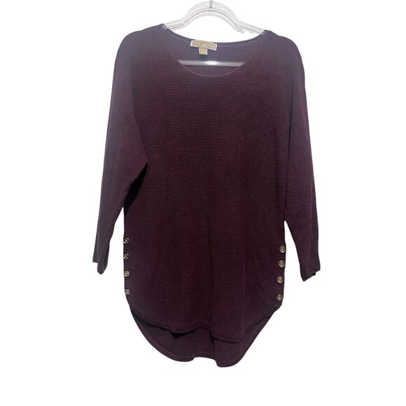 Michael Kors Women’s Sweater Size M Burgundy Ribbed Knit Tunic High-Low Hem - Picture 1 of 4